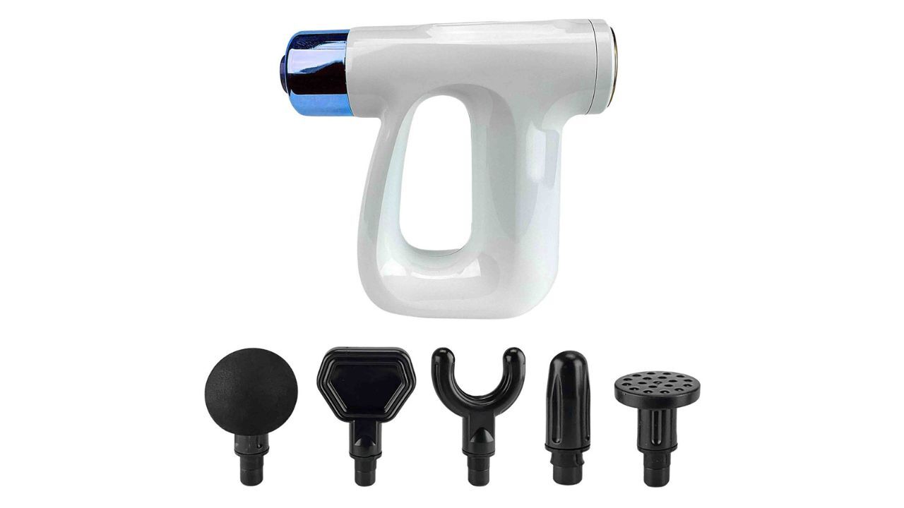 Full body heated massage gun with different attachments from Top Massage Guns.
